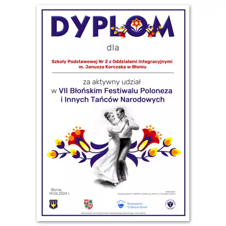 dyplom Za aktywny udział w VII Błońskim Festiwalu Poloneza