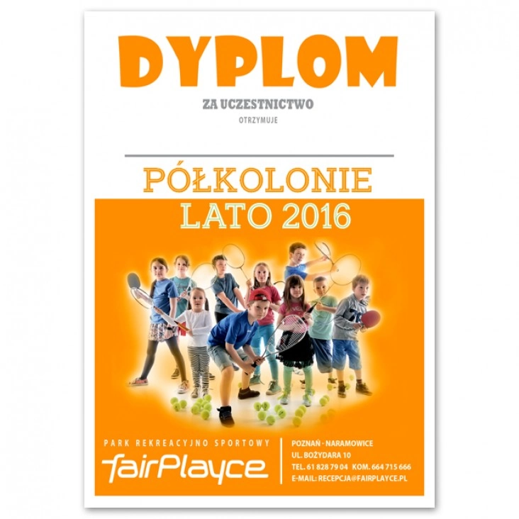 dyplom FairPlayce - Półkolonie 2016