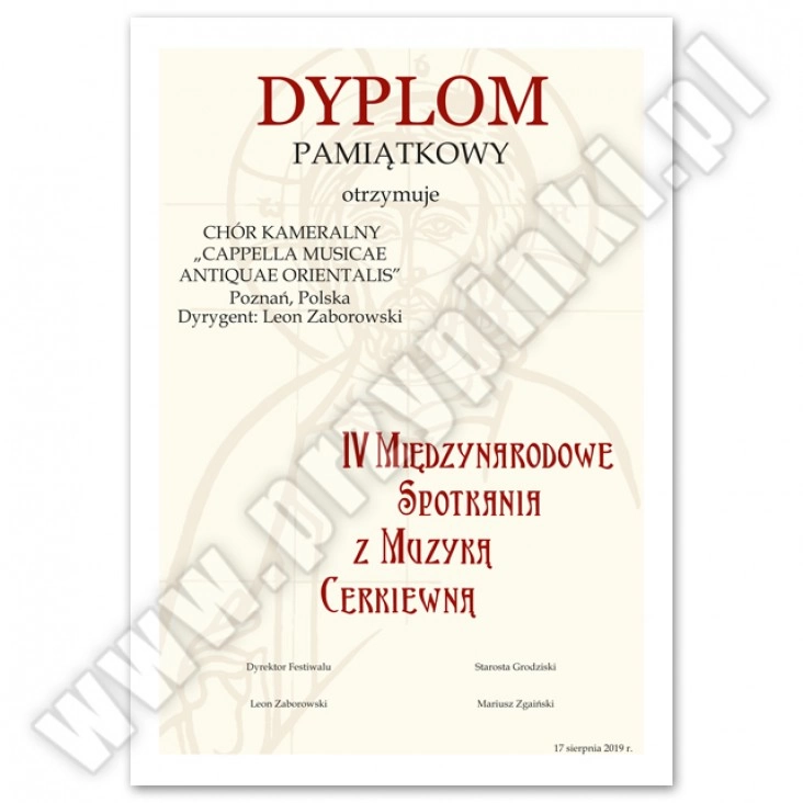 dyplom IV Międzynarodowe Spotkania z Muzyką Cerkiewną