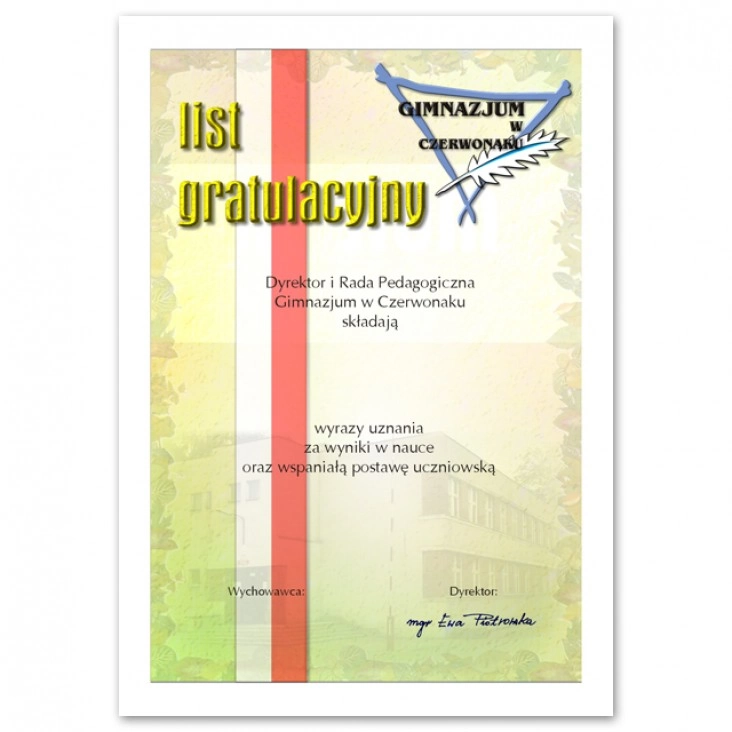 dyplomList Gratulacyjny Czerwonak