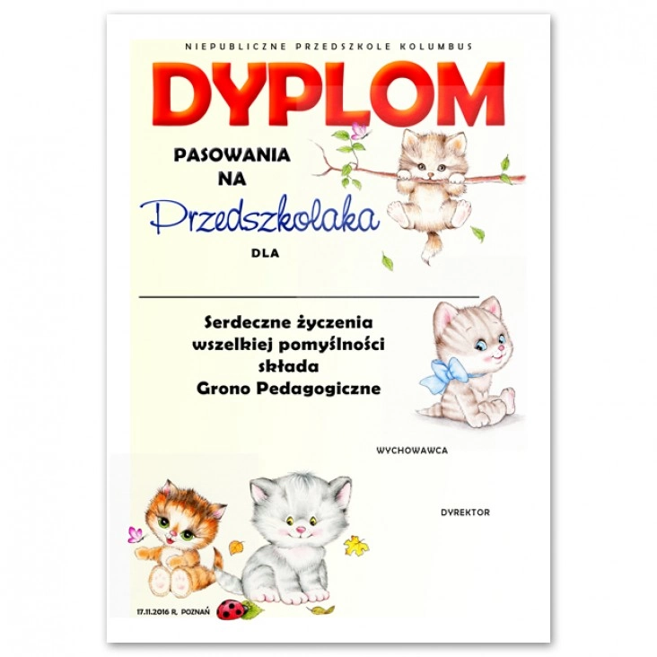 dyplom Niepubliczne Przedszkole Kolumbus