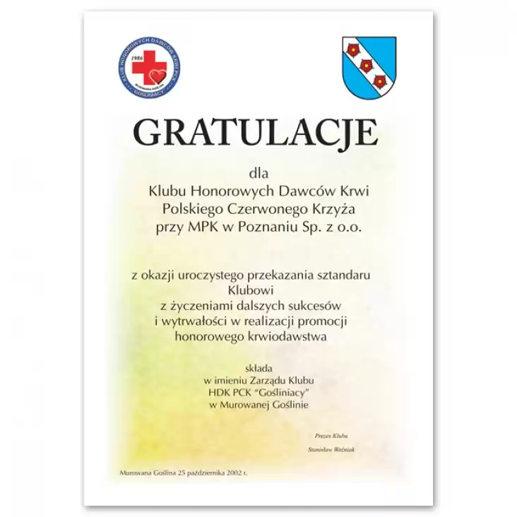 dyplom PCK Gratulacje