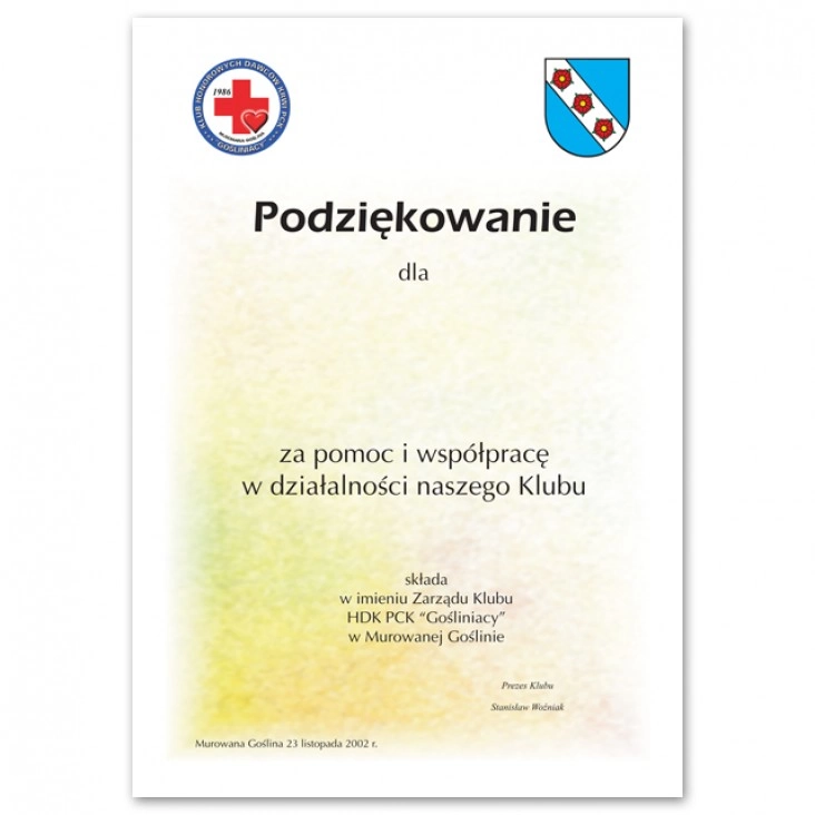 dyplom PCK Podziękowanie