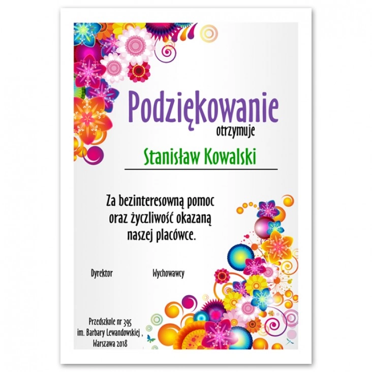 dyplom Podziękowanie