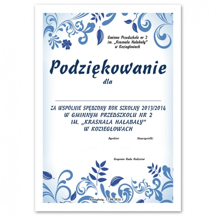 dyplom Podziękowanie