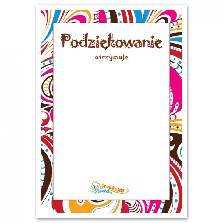 dyplom Podziękowanie - Przedszkole na Zielonej Górce