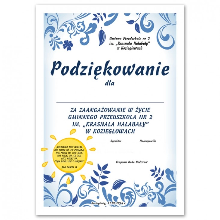 dyplom Podziękowanie