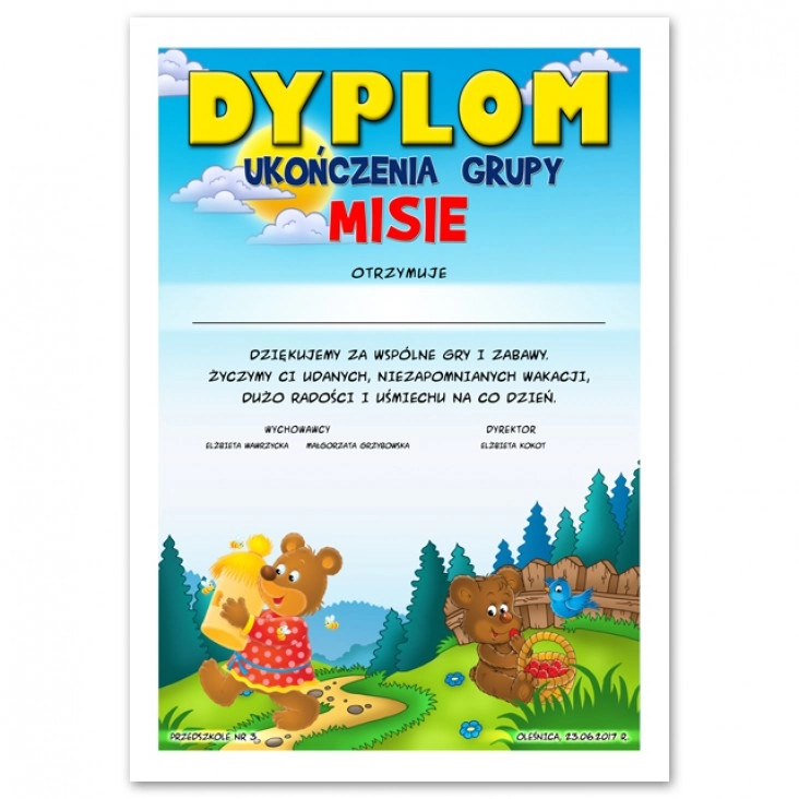 dyplom Ukończenia grupy Misie