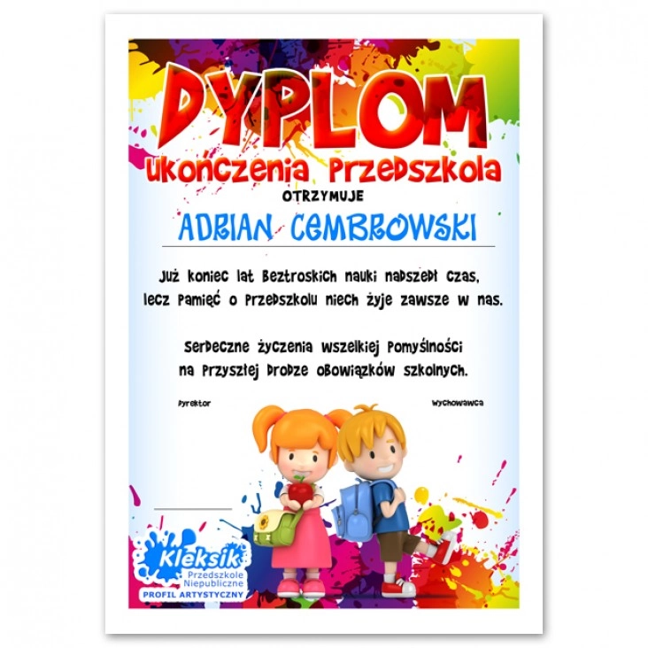 dyplomUkończenia Przedszkola Kleksik 2014