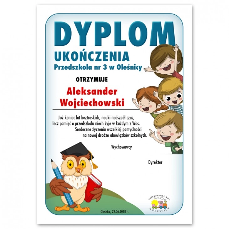 dyplom Ukończenia przedszkola nr 3 w Oleśnicy