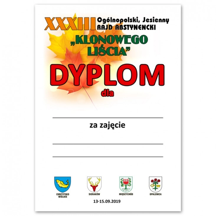 dyplom XXXIII Ogólnopolski Rajd Abstynencki Klonowego