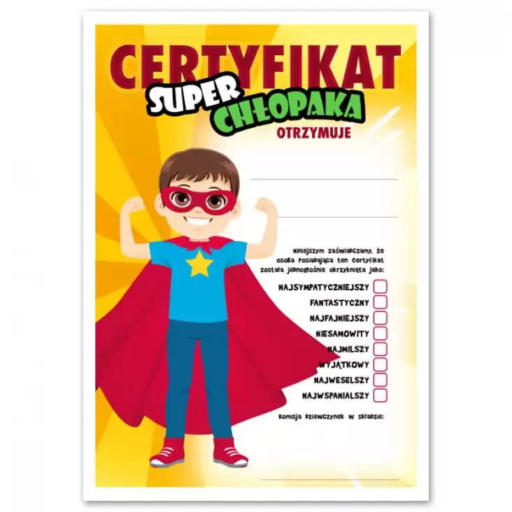 dyplom Certyfikat Super Chłopaka Dzień Chłopaka