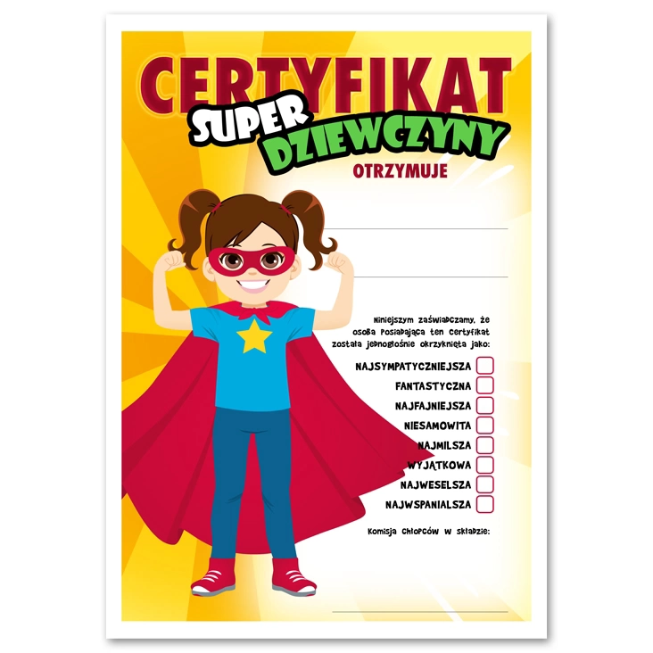 dyplom Certyfikat Super Dziewczyny