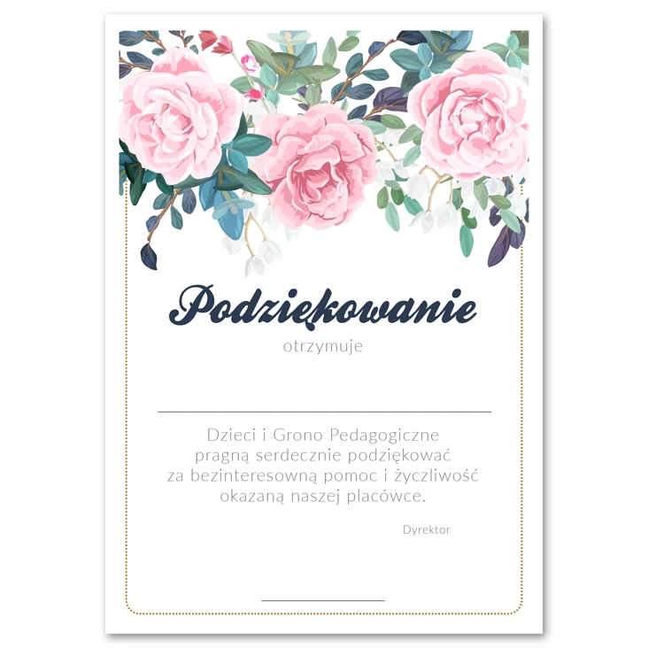 dyplom Podziękowanie z trzema różami