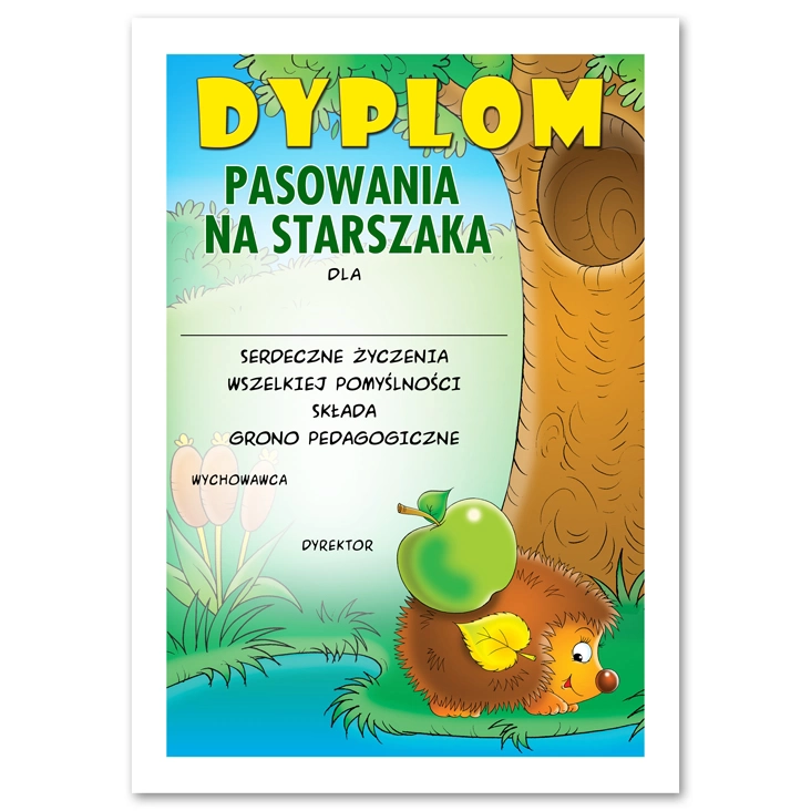 dyplom Pasowanie na starszaka z jeżem i jabłkiem