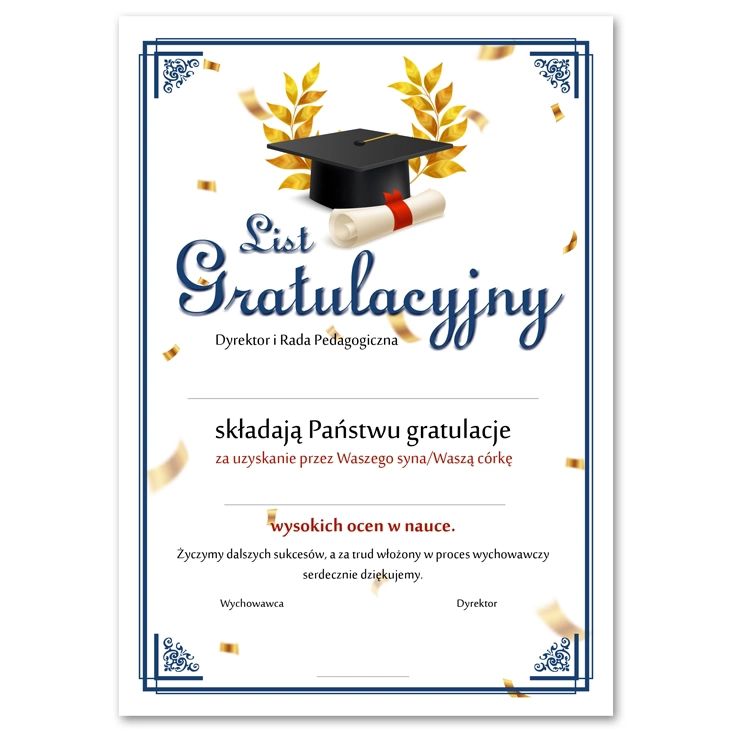 dyplomList gratulacyjny dla rodziców z biretem