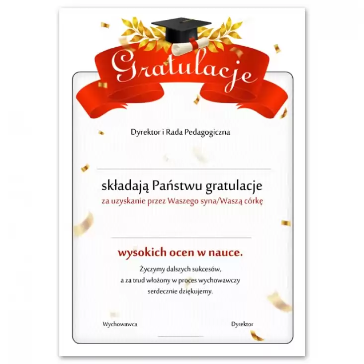 dyplom List gratulacyjny dla rodziców
