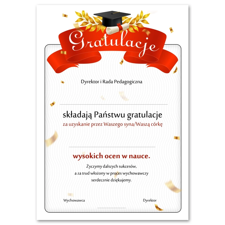 dyplomList gratulacyjny dla rodziców