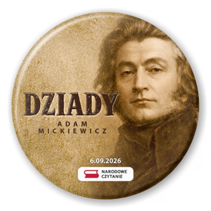 przypinka Dziady Adam Mickiewicz sepia
