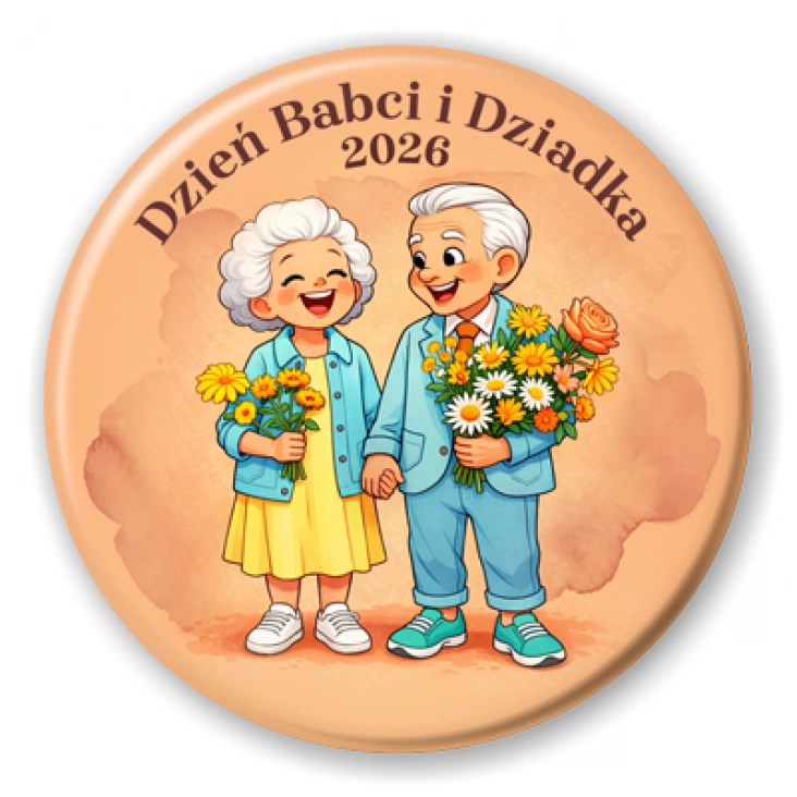 przypinka Dzień Babci i Dziadka para uśmiechniętych dziadków