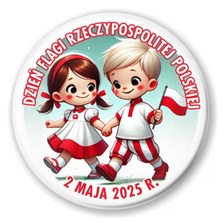 przypinka Dzień Flagi dziewczynka i chłopiec