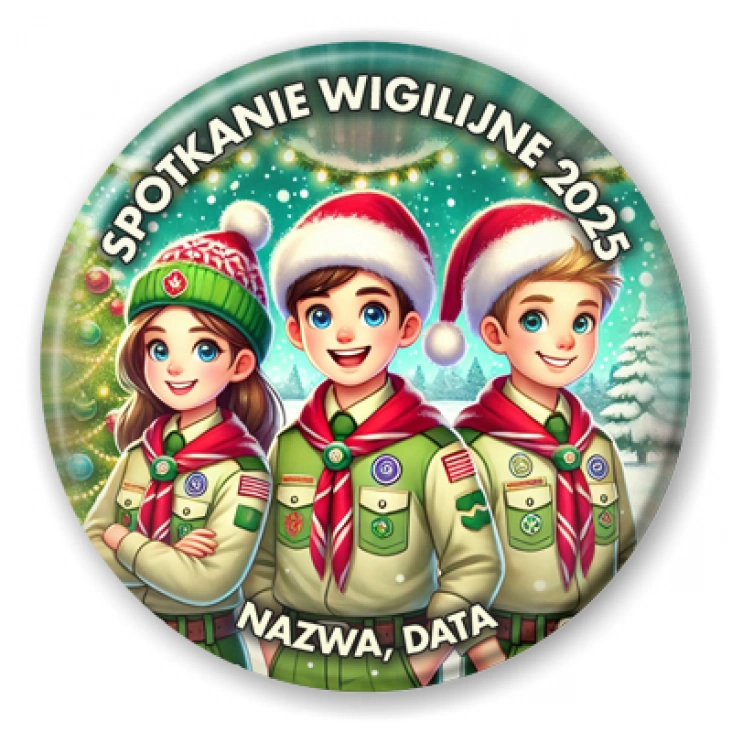 przypinka Harcerze w świątecznych czapkach