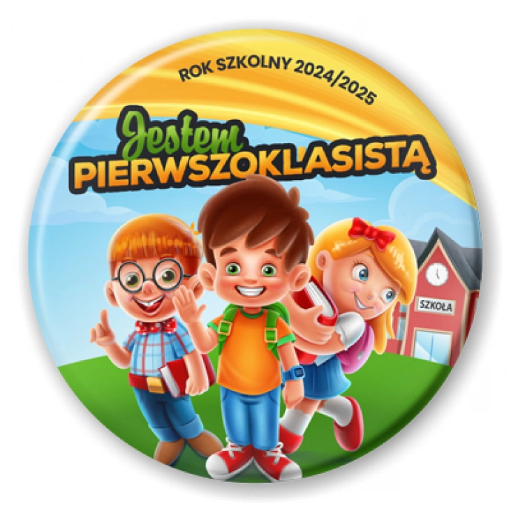 przypinka Jestem pierwszoklasistą z trójką dzieci