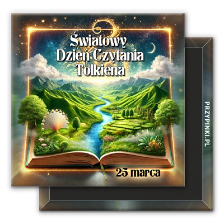 magnes 50x50mm Magiczna książka Światowy dzień czytania Tolkiena