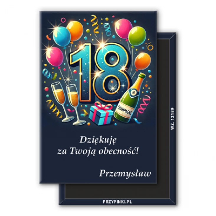 magnes 78x53mm 18 urodziny podziękowanie dla gości