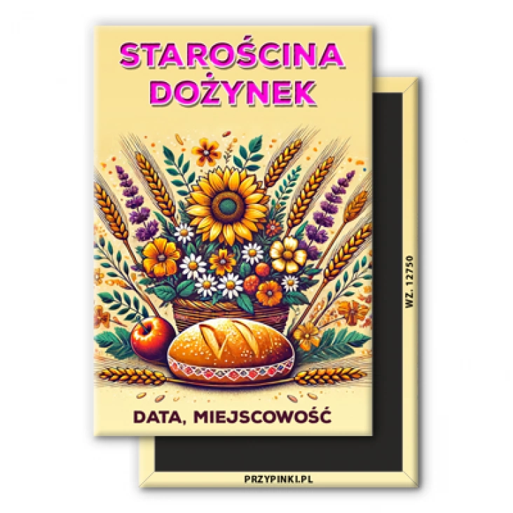 magnes 78x53mmStarościna Dożynek ze słonecznikiem i chlebem