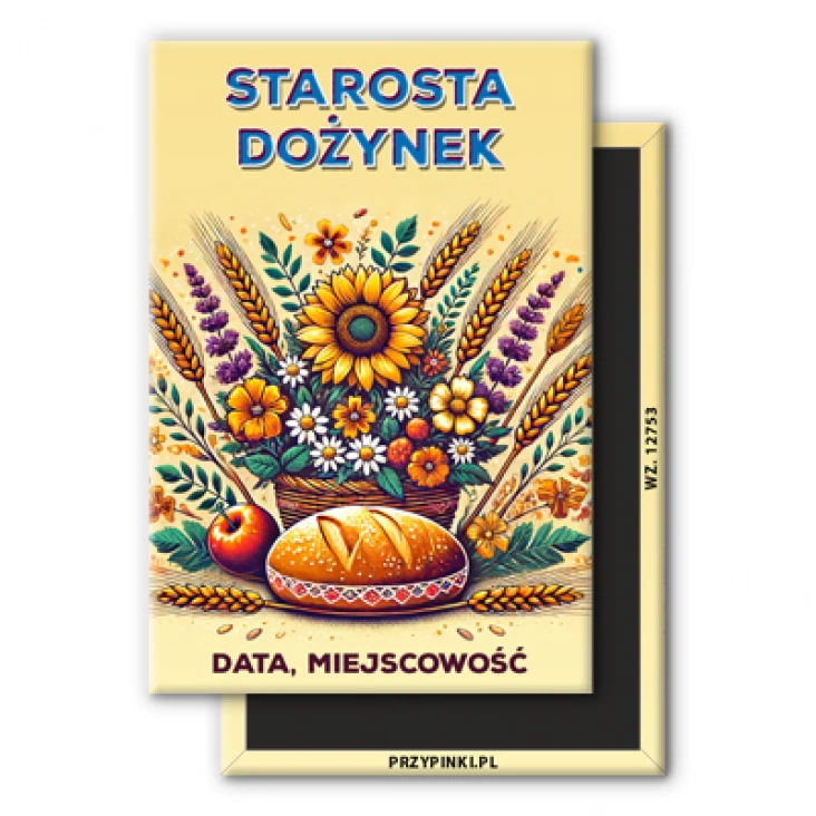 magnes 78x53mmStarosta Dożynek ze słonecznikiem i chlebem