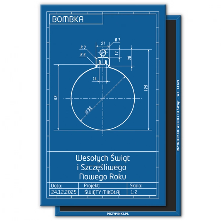 magnes 120x75mm Wesołych Świąt po inżyniersku - bombka