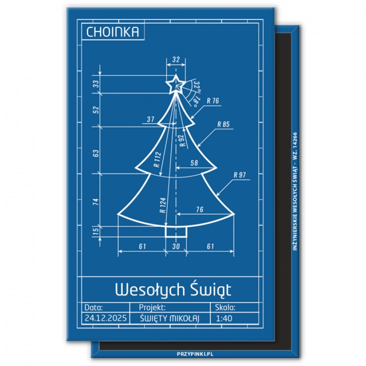 magnes 120x75mm Wesołych Świąt po inżyniersku - choinka