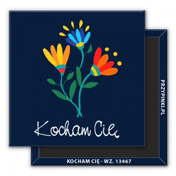 magnes 50x50mm Kocham Cię kwiaty