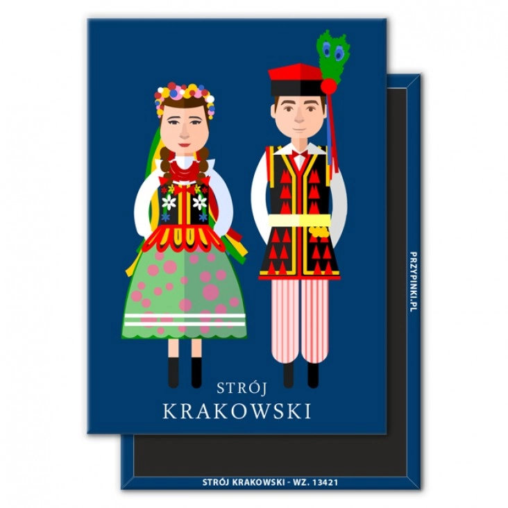magnes 90x65mmStrój Krakowski z pawim piórkiem