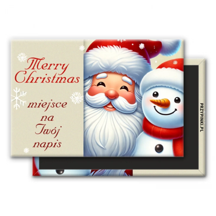 magnes 78x53mmMerry Christmas mikołaj i bałwanek