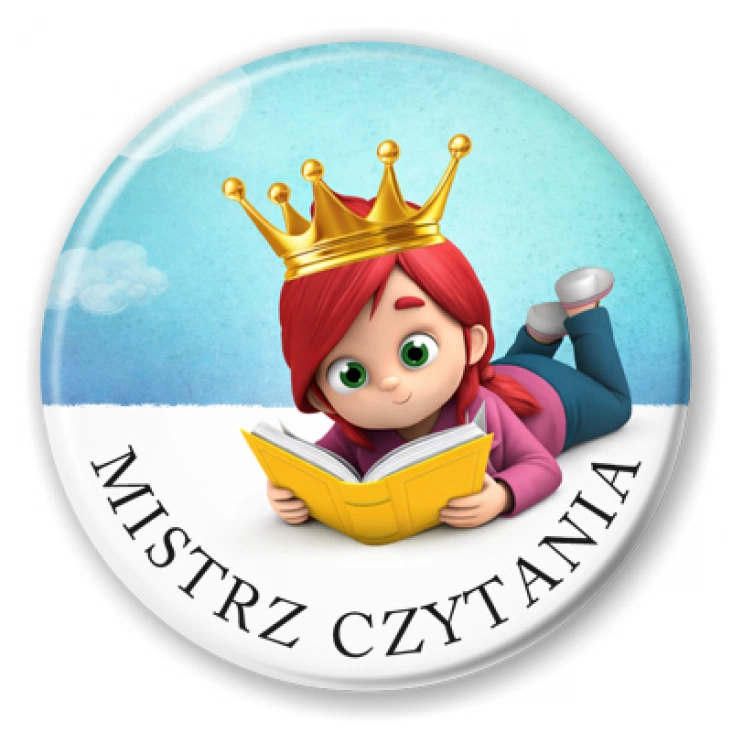 przypinka Mistrz czytania leżący na brzuchu