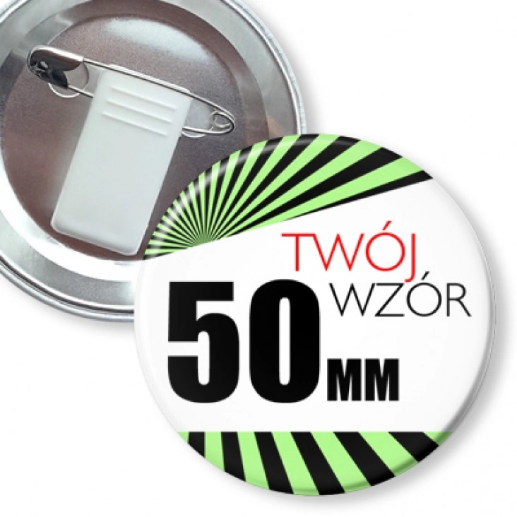 z żabką i agrafką Przypinka 50mm żabka i agrafka Twój wzór