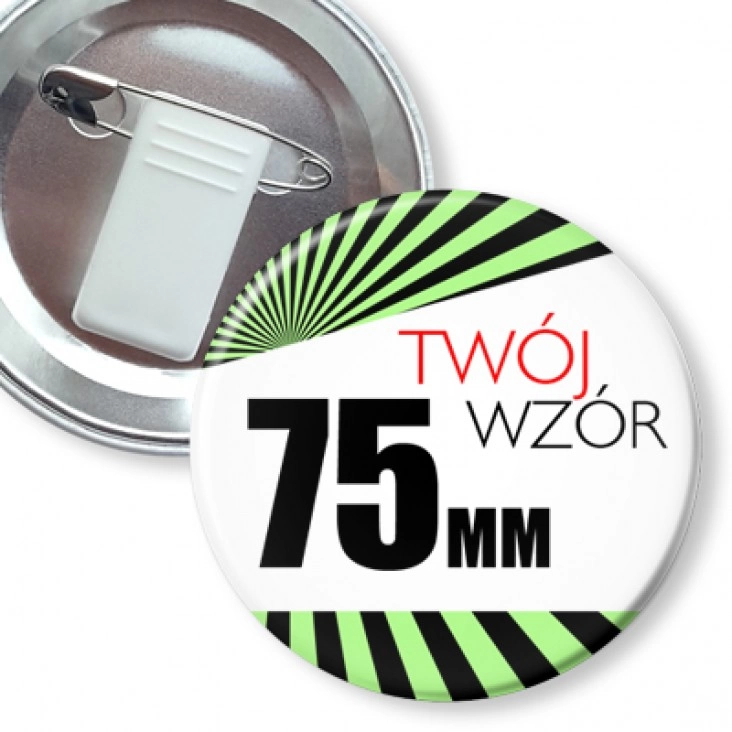 z żabką i agrafką Przypinka 75mm żabka i agrafka Twój wzór