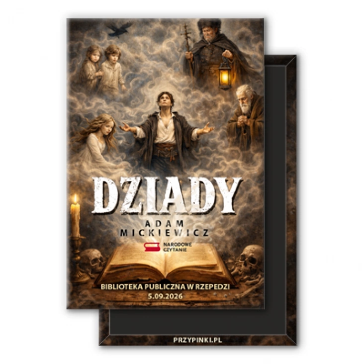 magnes 78x53mm  Narodowe Czytanie Dziady Biblioteka w Rzepedzi