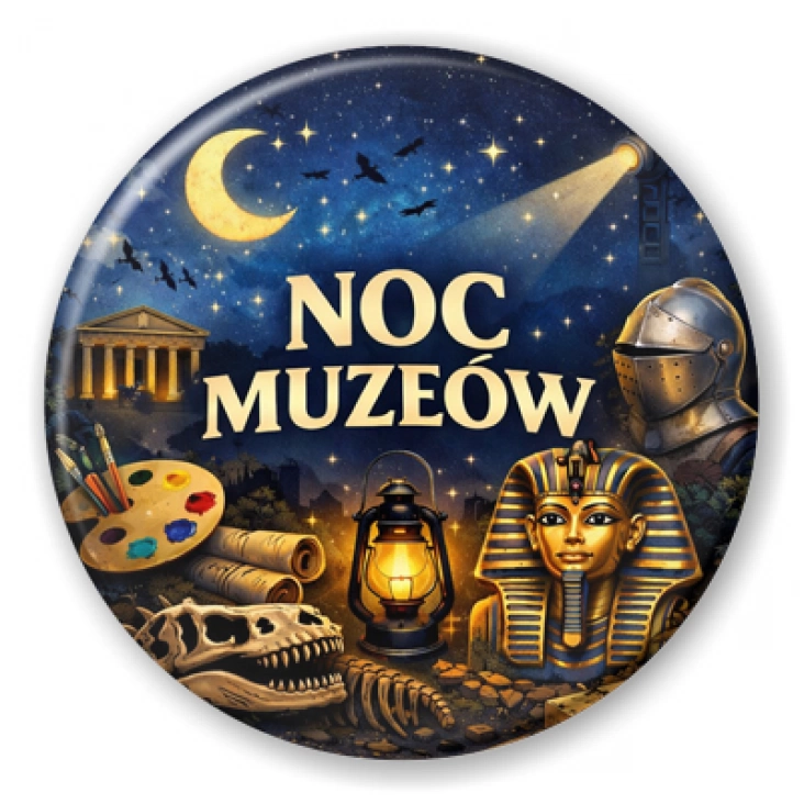 przypinka Noc Muzeów - Kleopatra i zbroja
