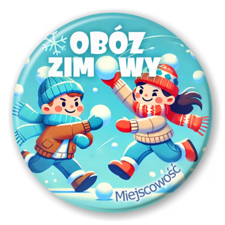 przypinka Obóz zimowy zabawa śnieżkami
