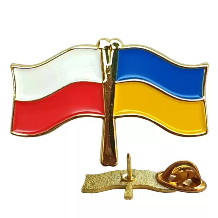 Znaczek pins bity z metalu - Flagi Polska-Ukraina 13x26mm