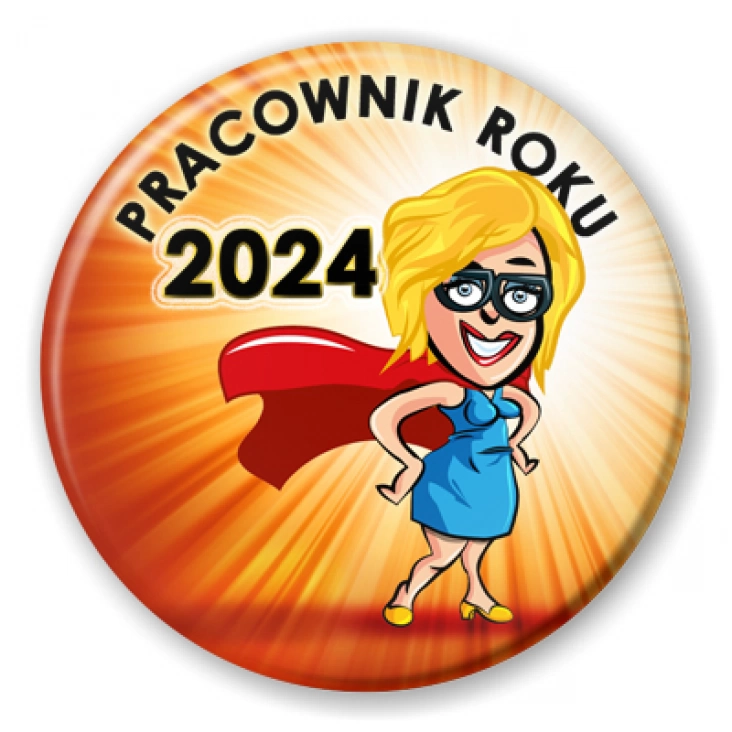 przypinka Pracownik Roku superwoman w okularach