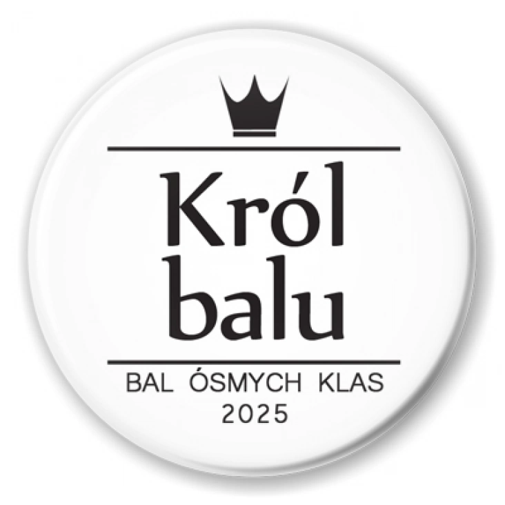 przypinka Bal Ósmych Klas Król balu z koroną