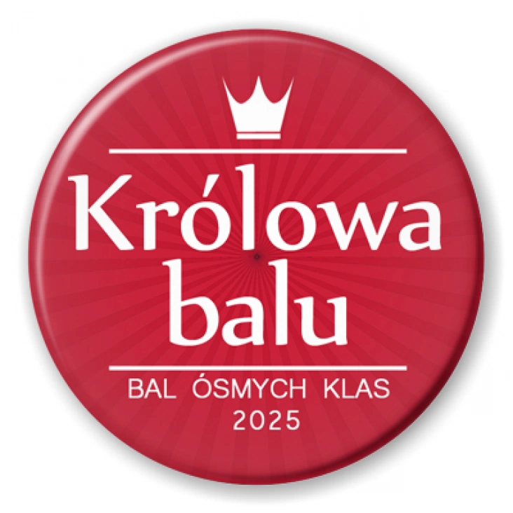 przypinka Bal Ósmych Klas z białą koroną czerwona