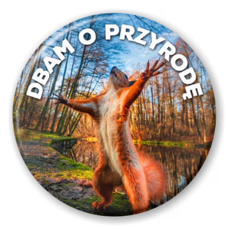 przypinka Dbam o przyrodę z wiewiórką