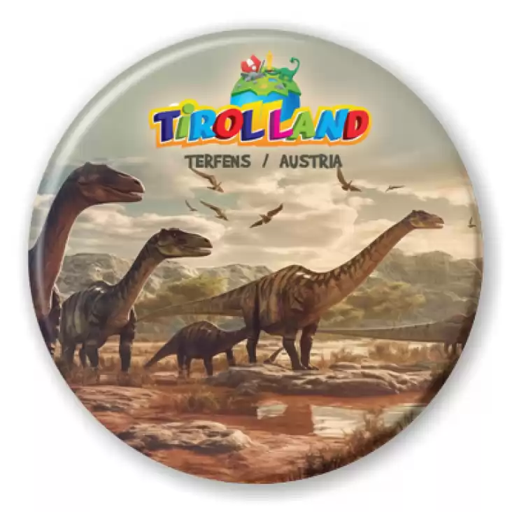 przypinka Dinozaury o zachodzie słońca Tirolland