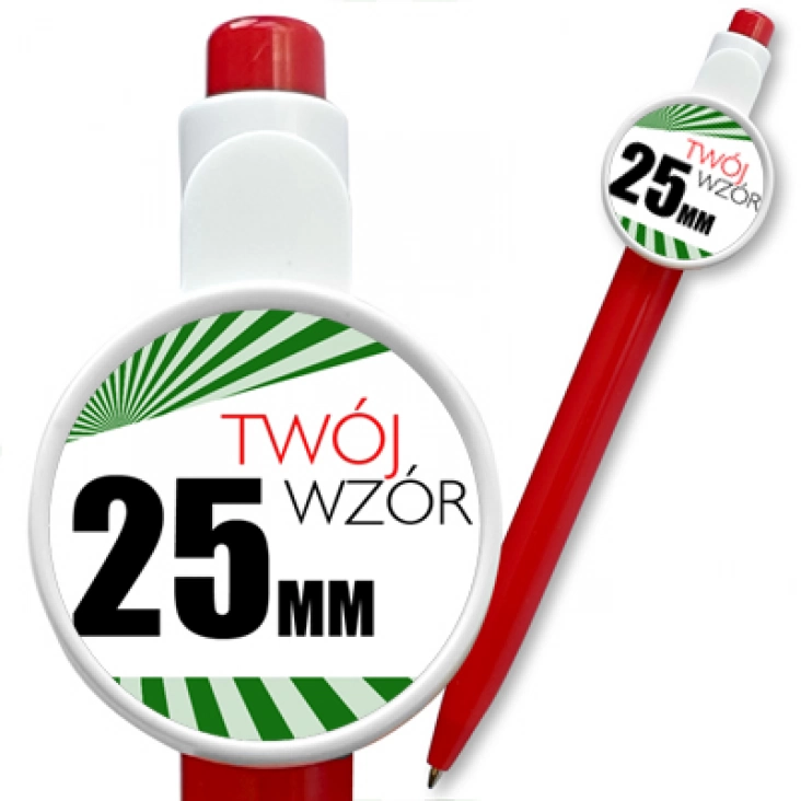 przypinkaDługopis 25mm czerwony Twój wzór