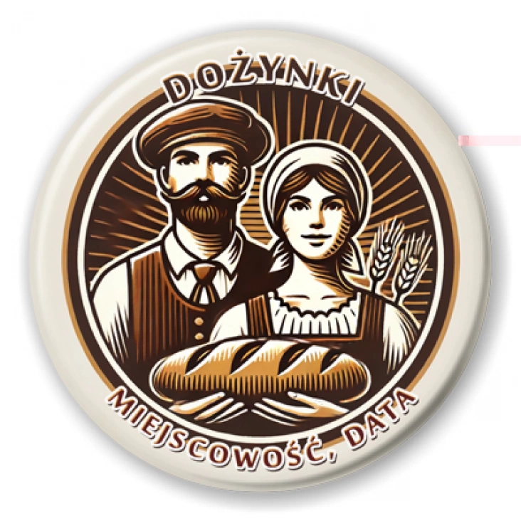 przypinka Dożynki para rolników z bochnem